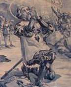 Santo Condestavel a rezar antes da ir para a batalha - detalhe de um painel de Azulejos em Cernache do Bom Jardim